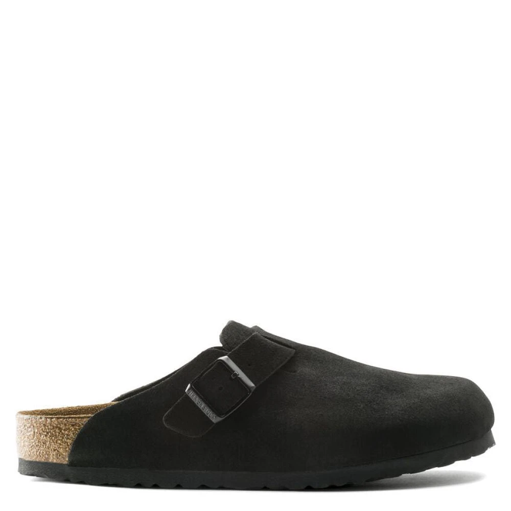 Birkenstock Boston Softbed Suede Leather In Black 1 Birkenstock Boston Softbed Suede Leather In Black
